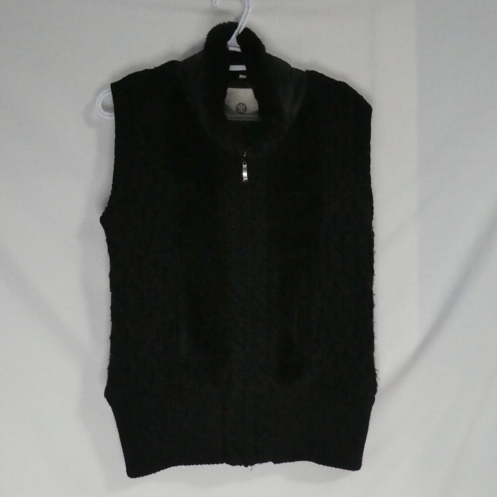 LAPIS | large | Black Cable Knit - Ribbed - Striped Faux Fur Zip-Up Vest